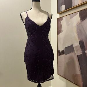 Purple Sequin Spaghetti Strap Dress